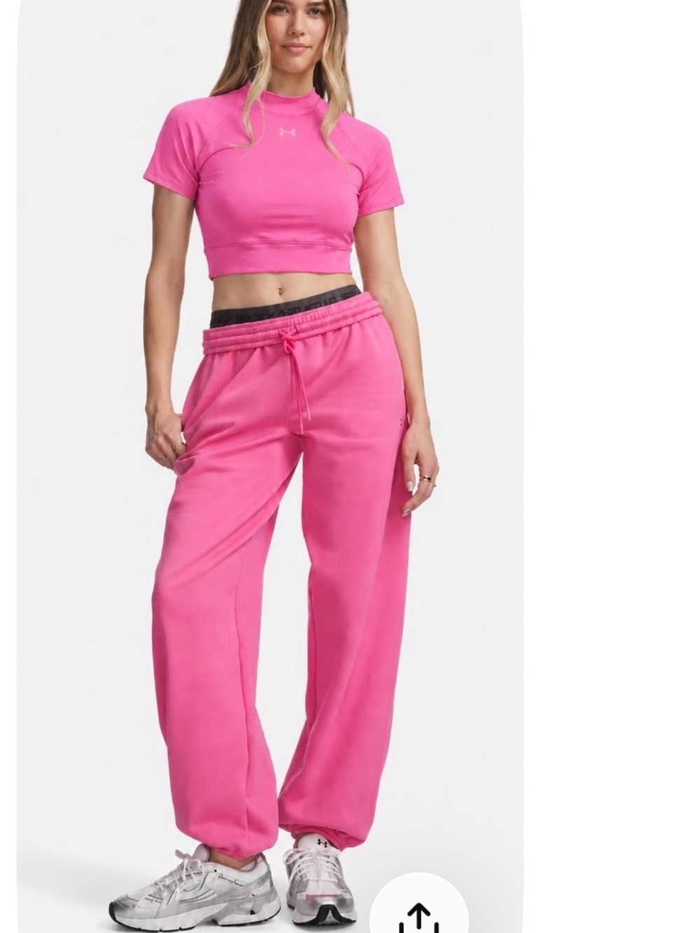 Under Armour Hot Pink Fleece Sweatpants & Crop Mock Top Set